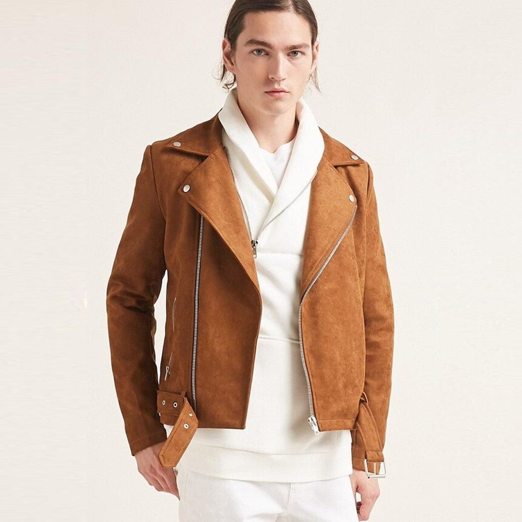 Tan hot Beige Suede Vintage Leather Coat Jacket