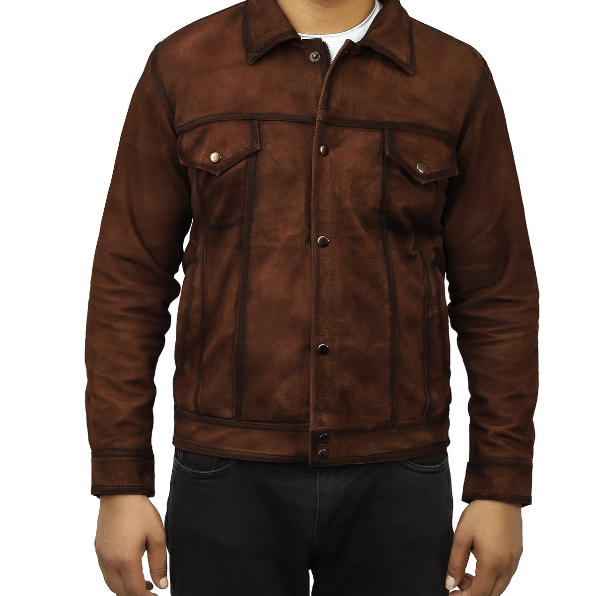 Denim Suede Leather Biker Jacket