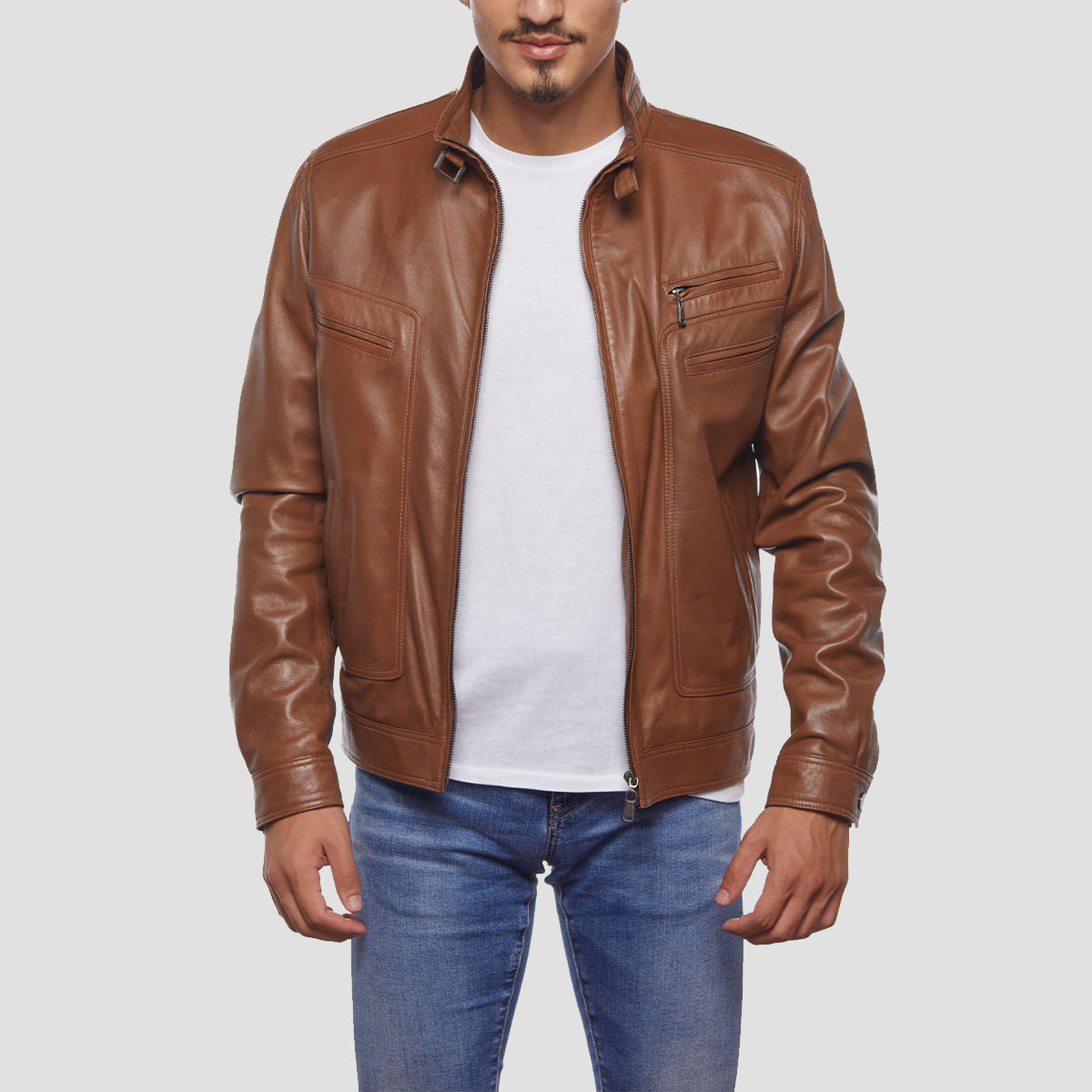 wood Solid Leather Biker Jacket