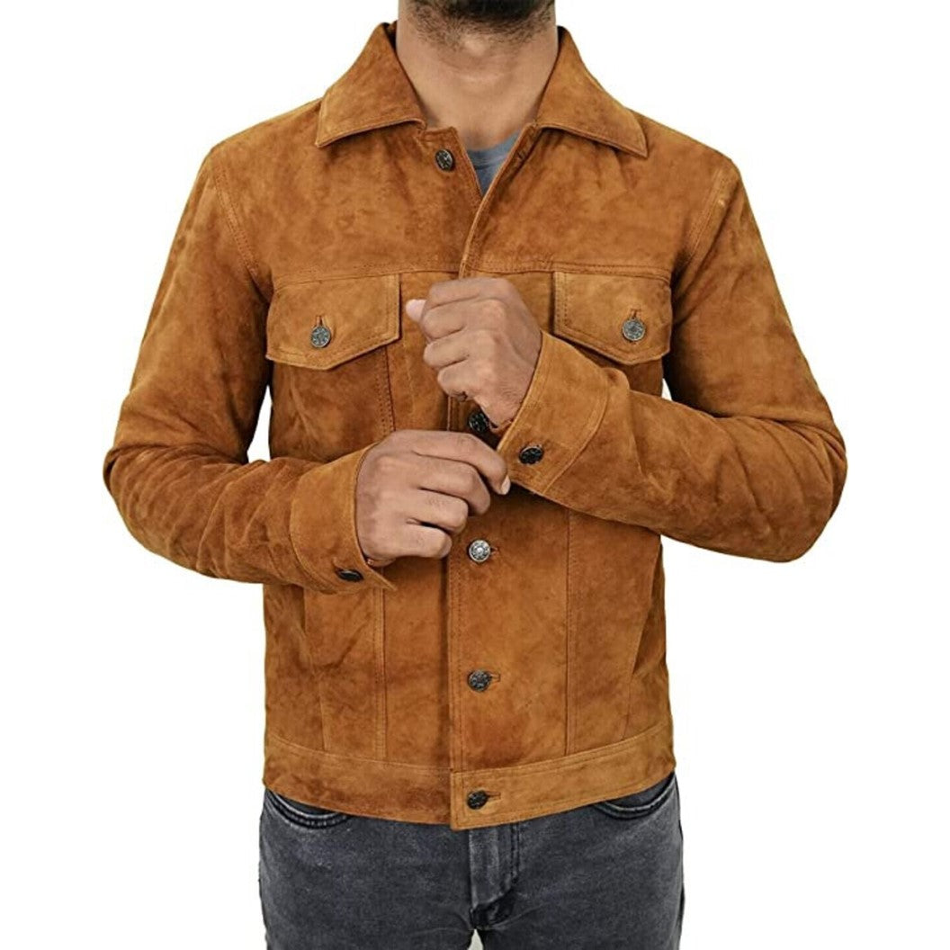 Tan hot Beige Suede Vintage Leather Coat Jacket