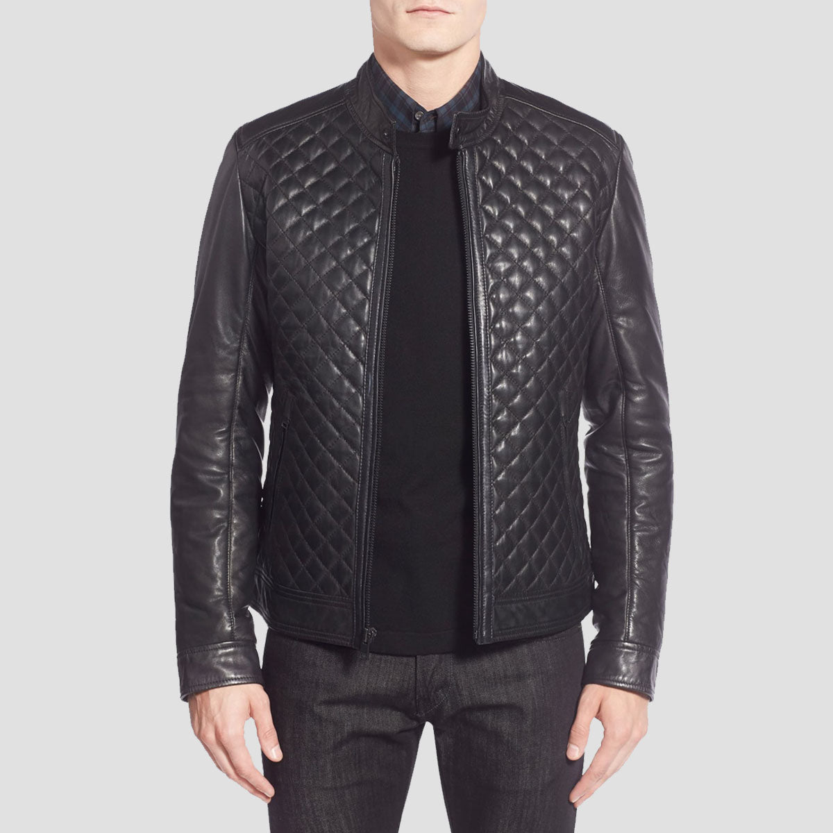 Quilting Leather Biker Jacket