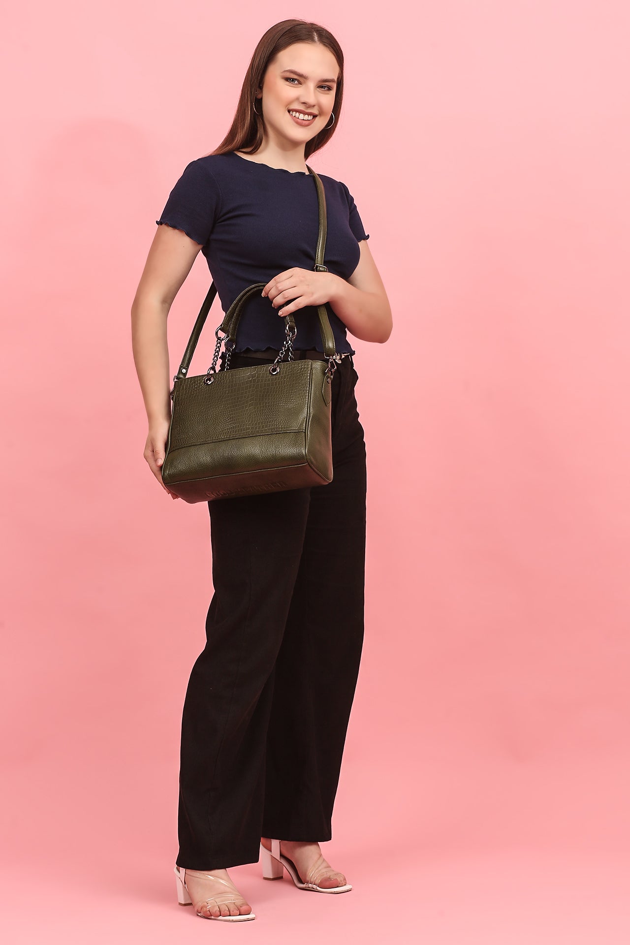 Elegant Leather Handbag with Chain Handles