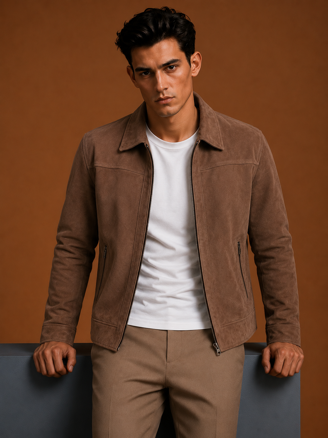 Suede Solid Leather Biker Jacket