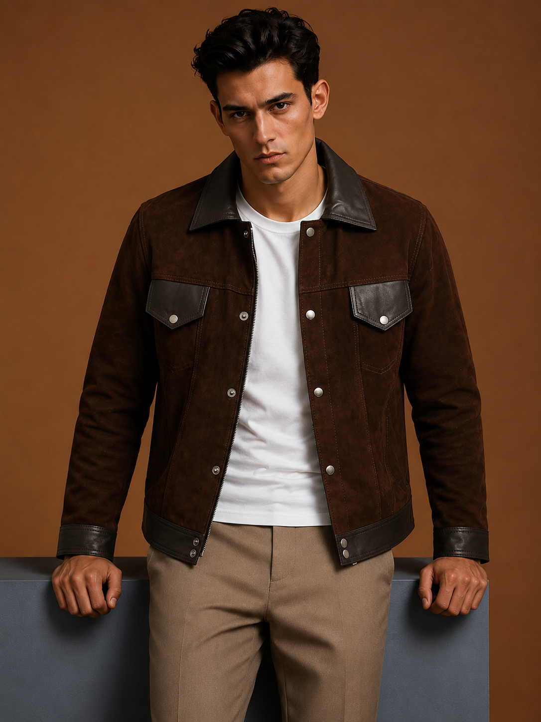 Cantras Suede Leather Biker Jacket
