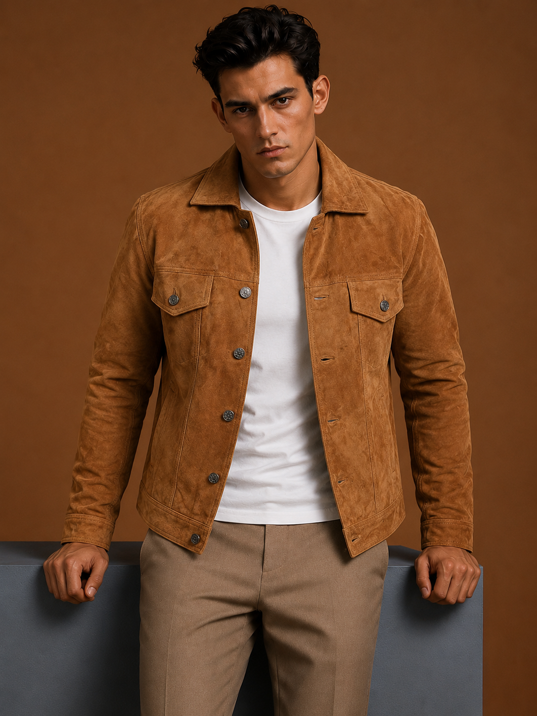 Avor Tan Brown Suede Leather Jacket