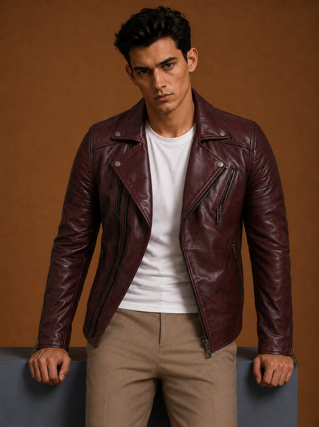Sadens cherry Leather Biker Jacket