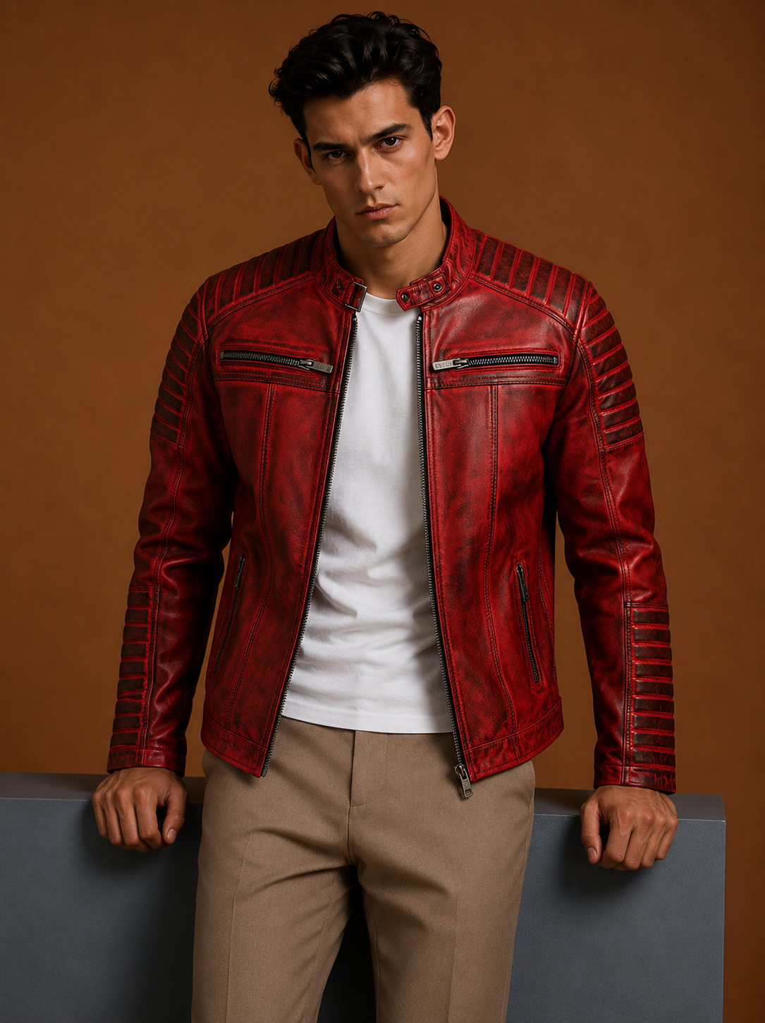 Tingle Red Leather Jacket