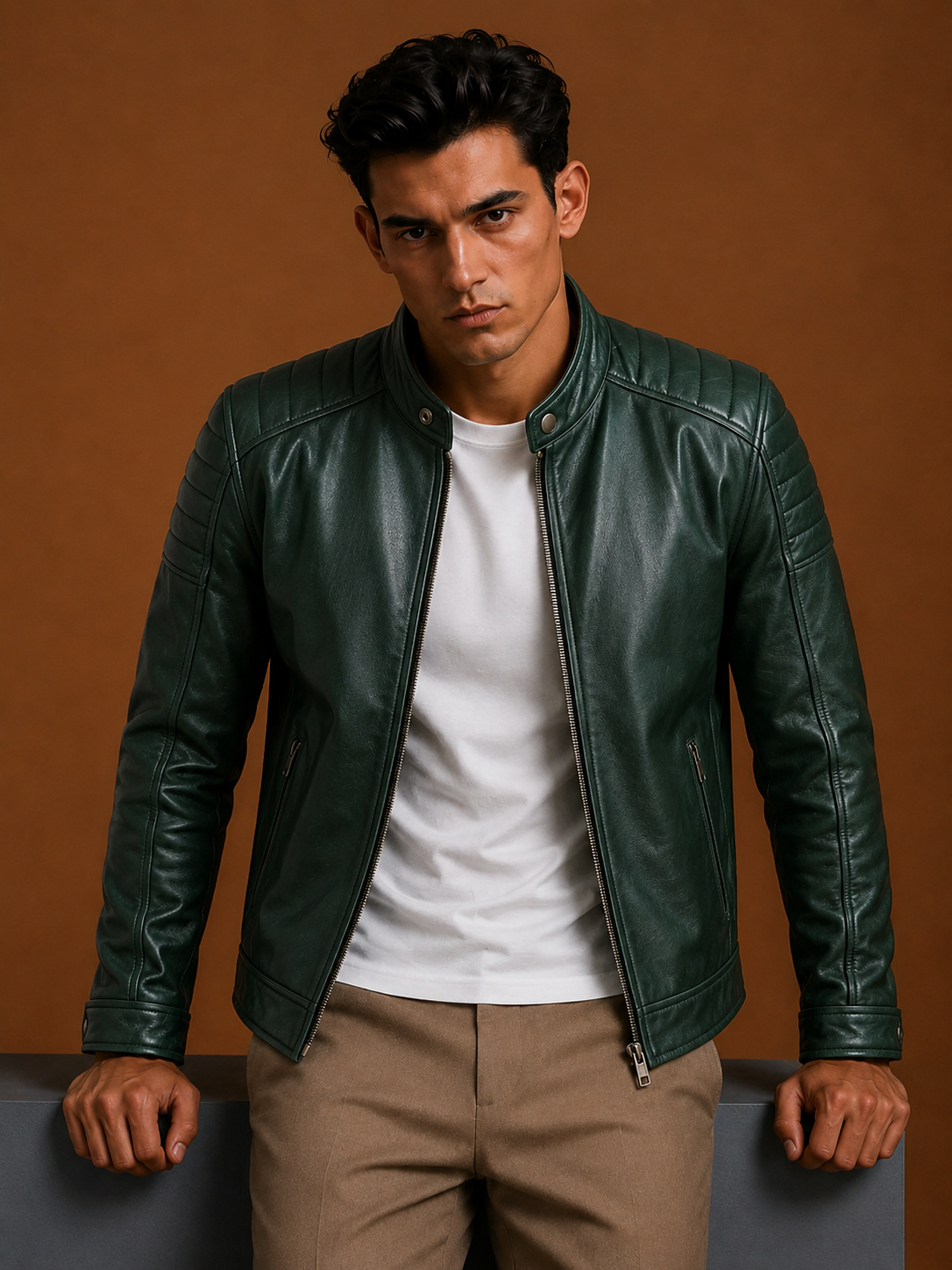 Termal Green Leather Jacket