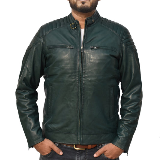 Gorege Green Leather Bomber Jacket