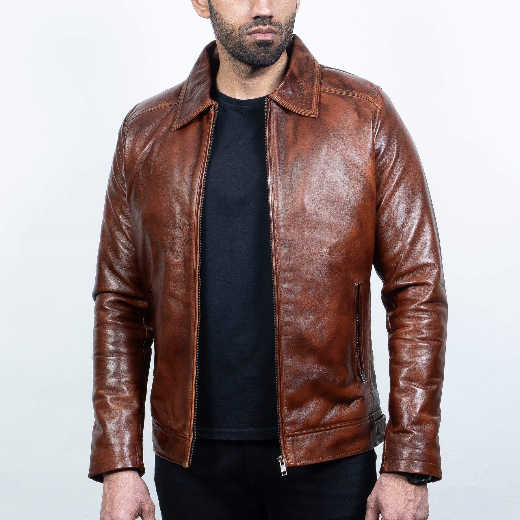 SHIRTER BROWN LEATHER JACKET