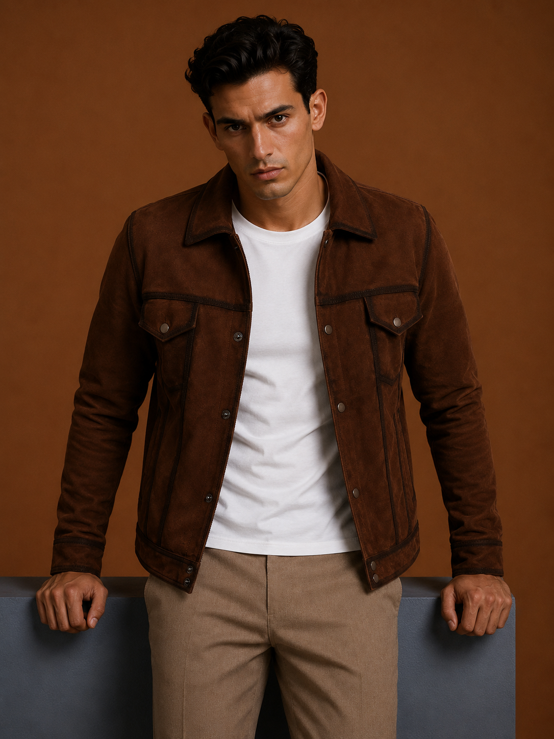 Denim Suede Leather Biker Jacket