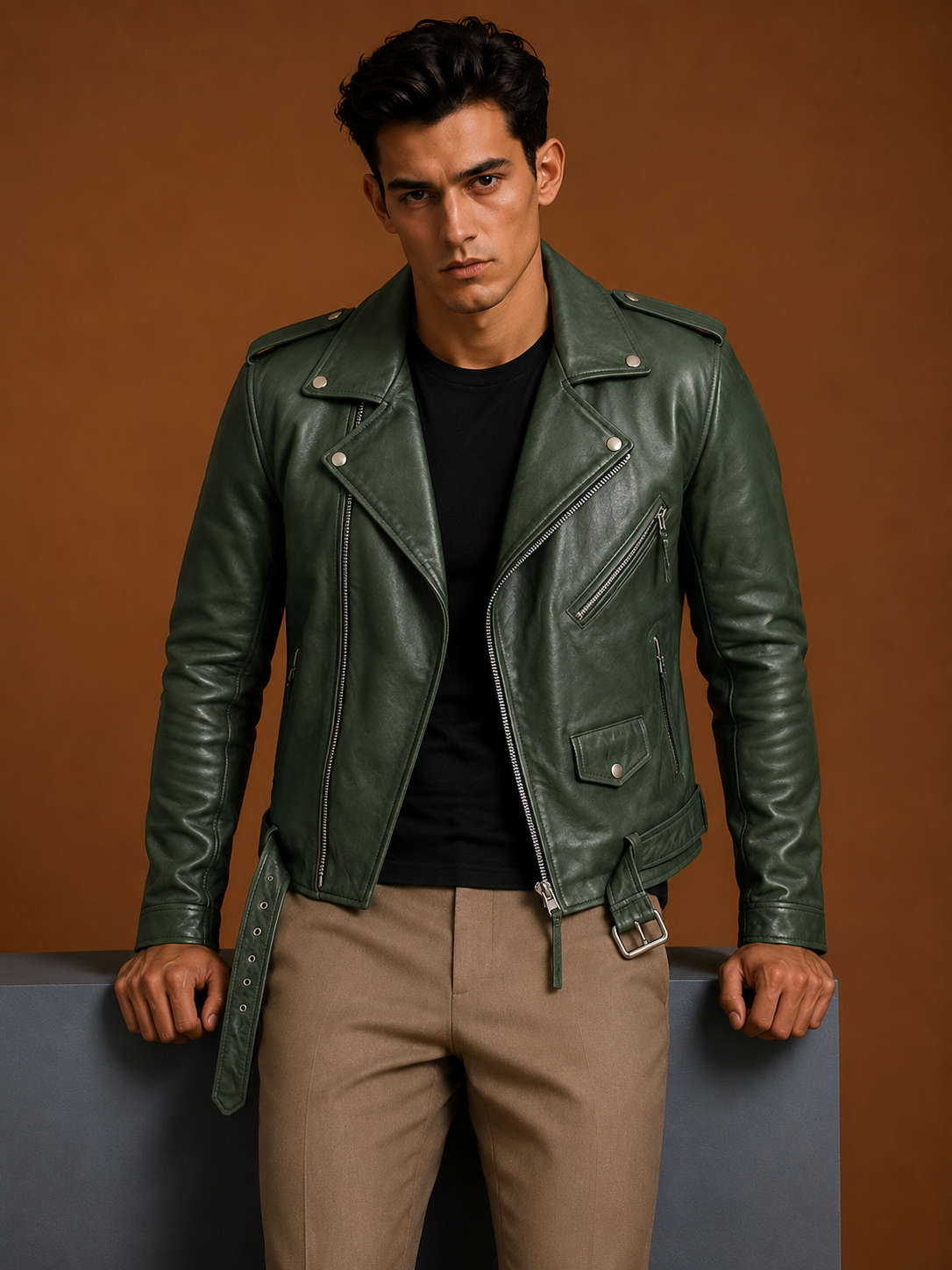 Lapel Leather Biker Jacket