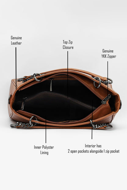 Elegant Leather Handbag with Chain Handles