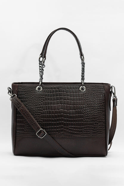 Elegant Leather Handbag with Chain Handles