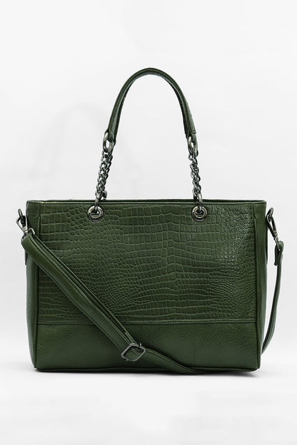 Elegant Leather Handbag with Chain Handles
