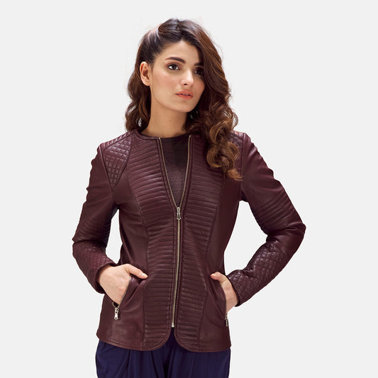 Nexi Quilted Maroon Leather Jacket