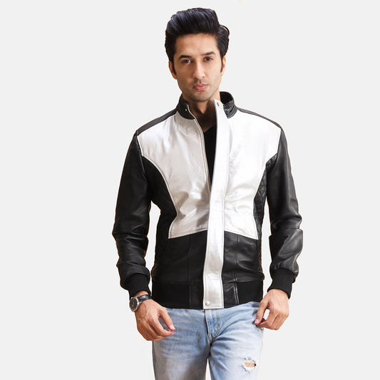 Spade Silver Leather Bomber Jacket