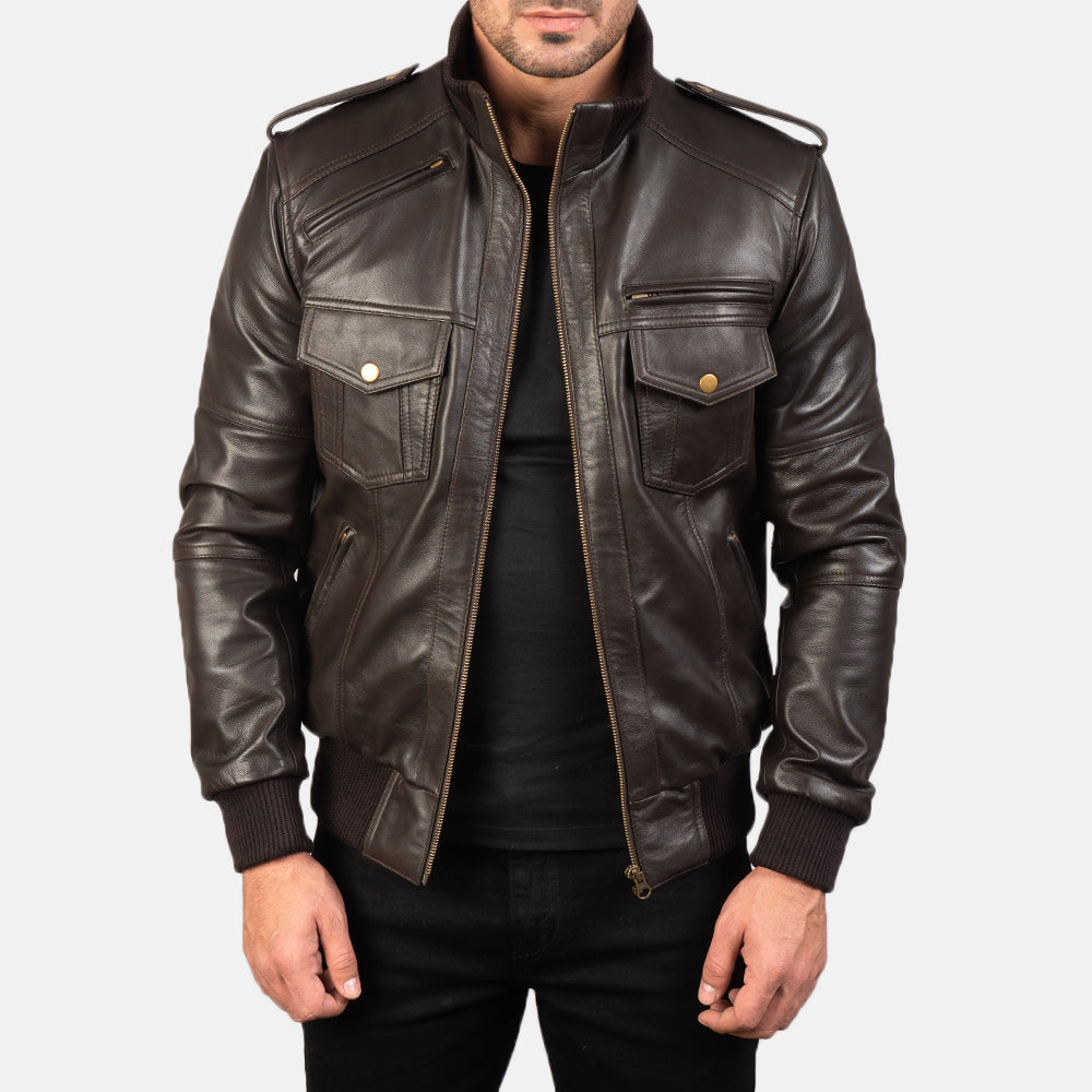 Agent Shadow  Leather Bomber Jacket
