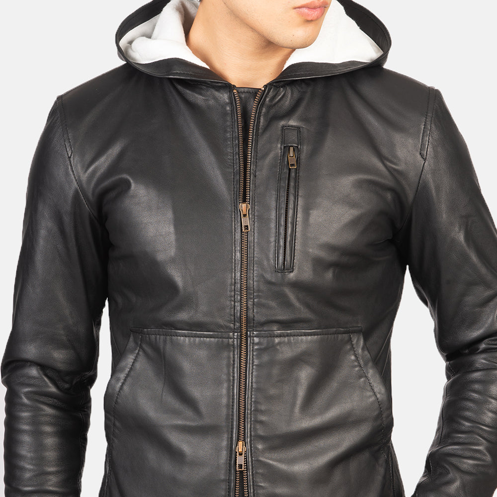 Baston Hooded Leather Biker Jacket