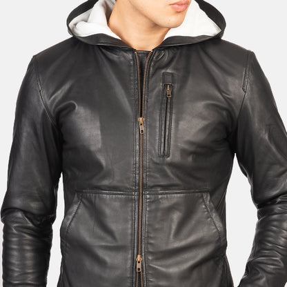 Baston Hooded Leather Biker Jacket