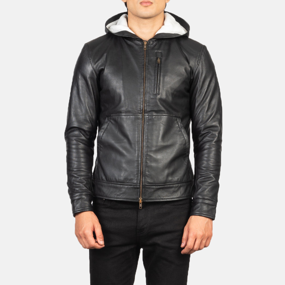 Baston Hooded Leather Biker Jacket