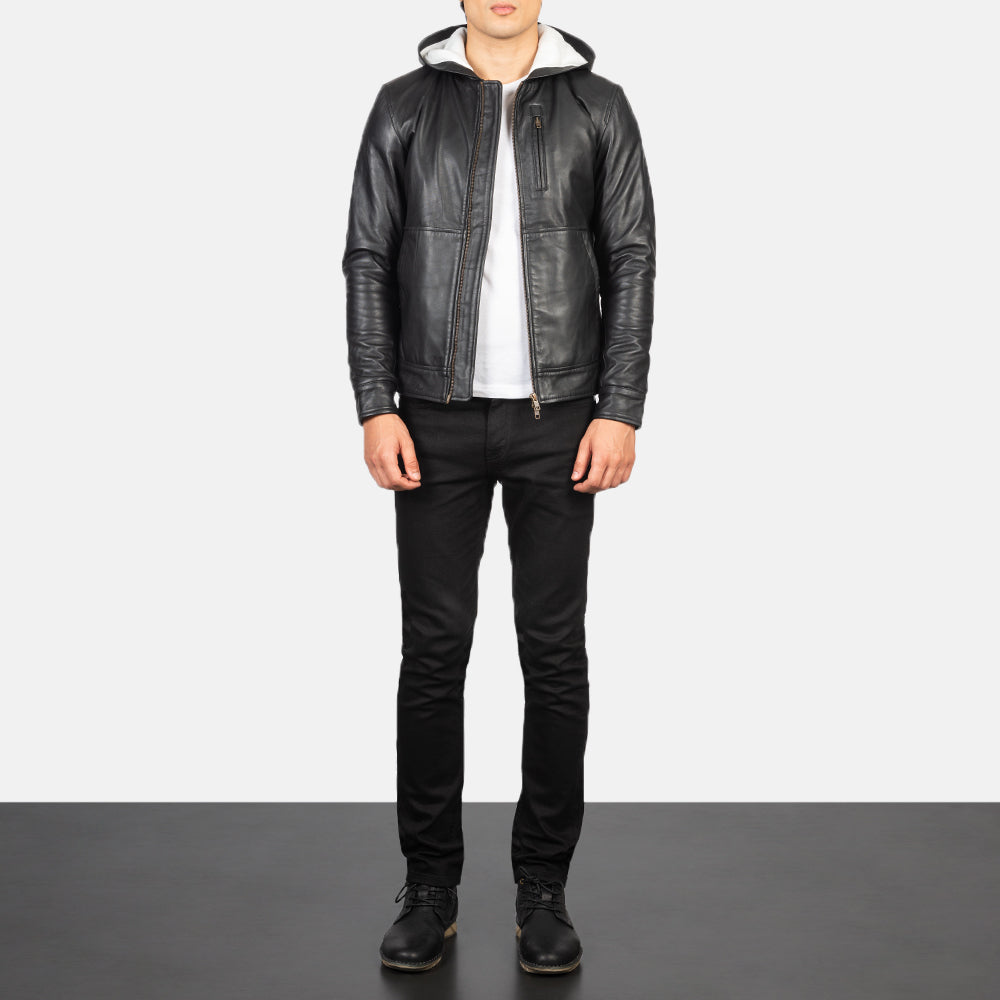 Baston Hooded Leather Biker Jacket