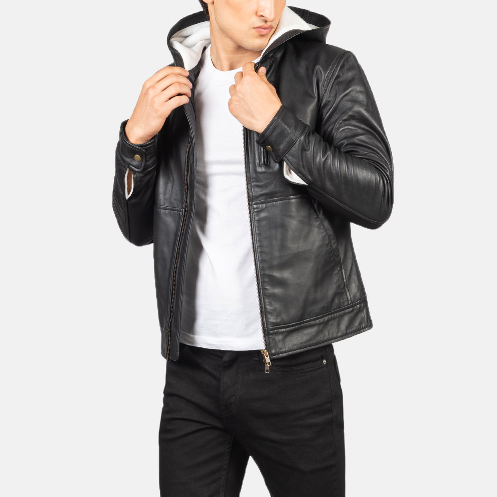 Baston Hooded Leather Biker Jacket