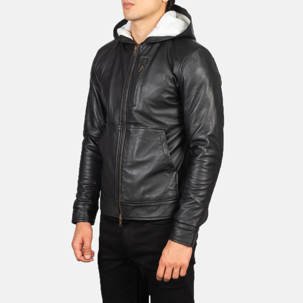 Baston Hooded Leather Biker Jacket