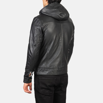 Baston Hooded Leather Biker Jacket