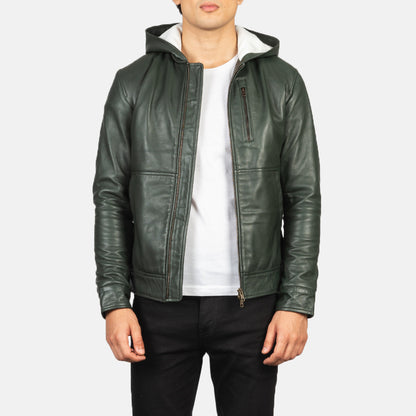 Baston Hooded Leather Biker Jacket
