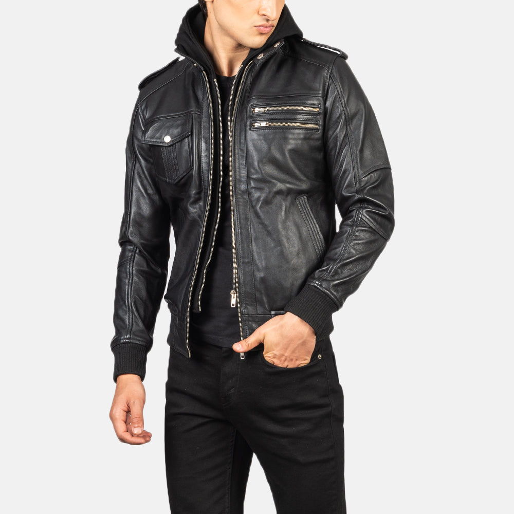 Bravado Hooded Leather Bomber Jacket