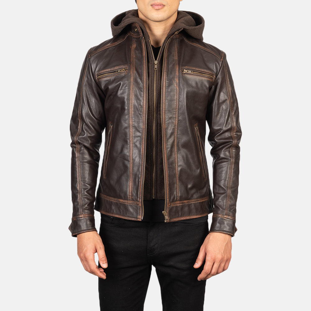 Hector Hooded Leather Biker Jacket