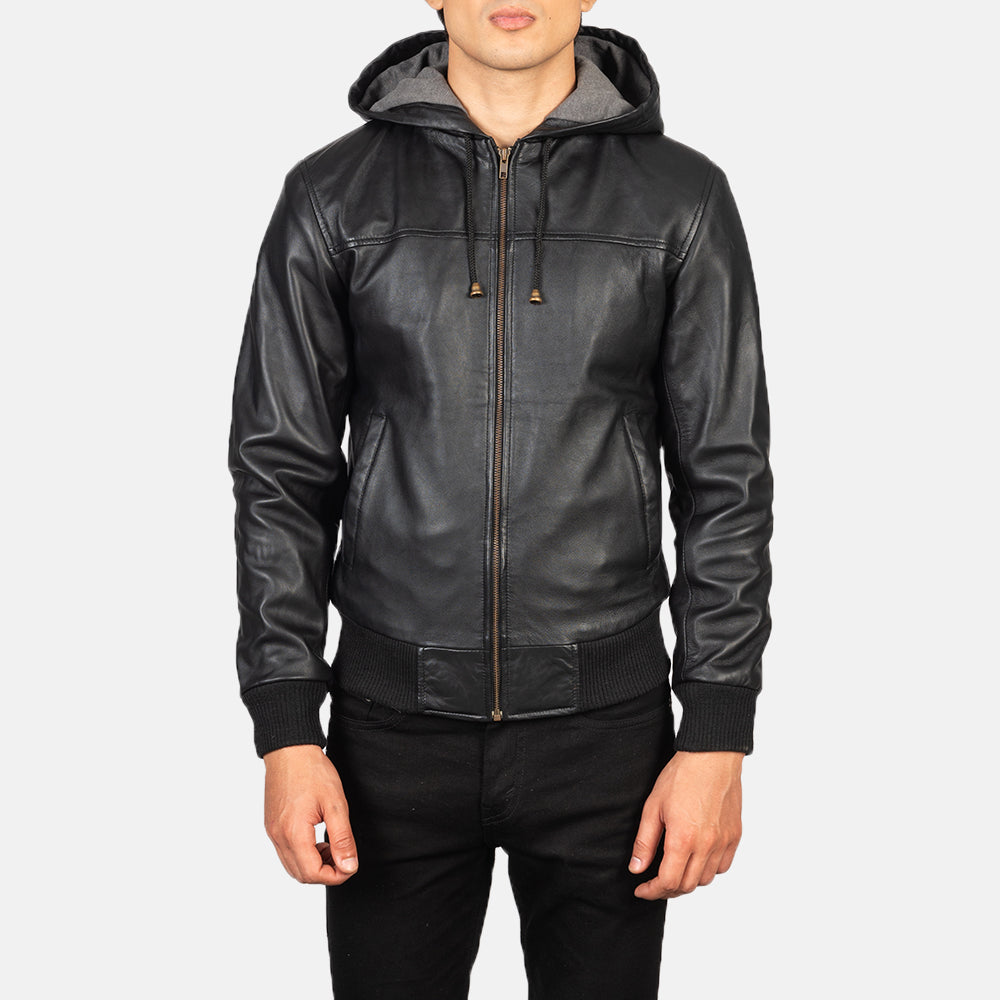 Nintenzo  Hooded Leather Bomber Jacket
