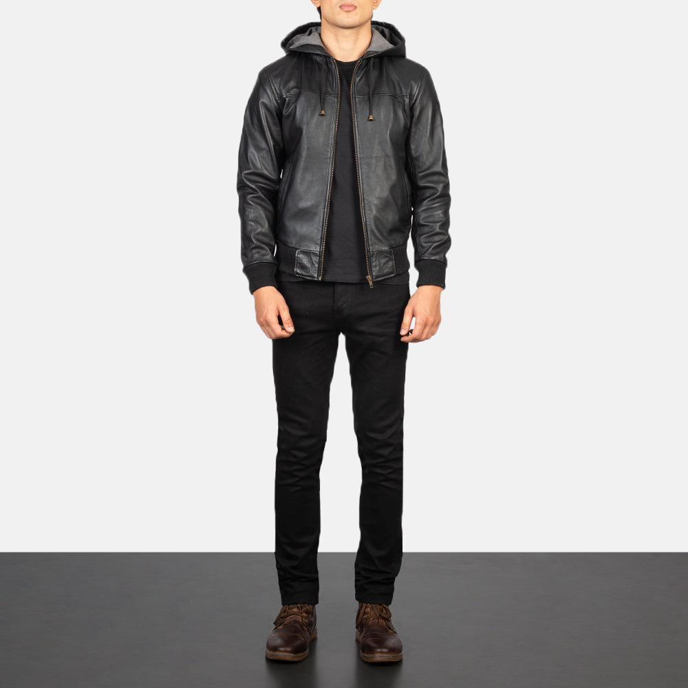 Nintenzo  Hooded Leather Bomber Jacket