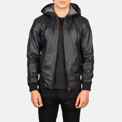 Nintenzo  Hooded Leather Bomber Jacket