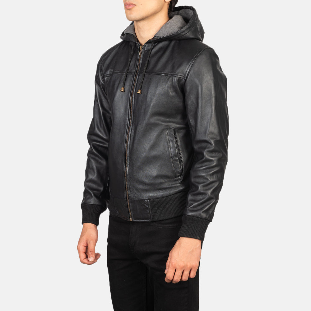 Nintenzo  Hooded Leather Bomber Jacket