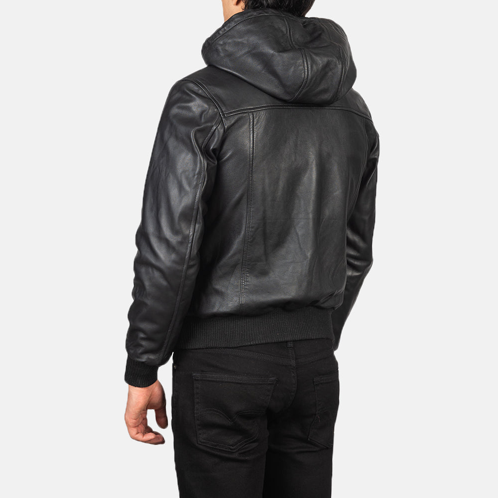 Nintenzo  Hooded Leather Bomber Jacket