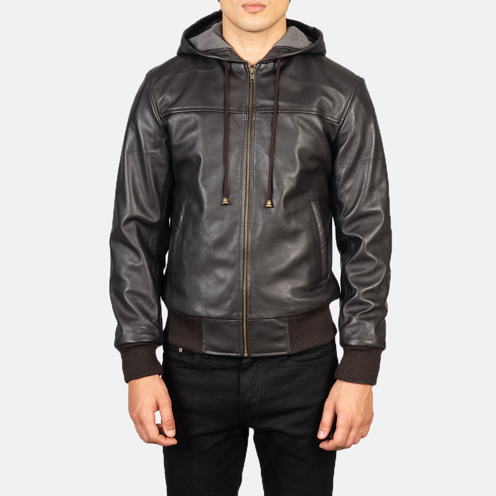Nintenzo  Hooded Leather Bomber Jacket