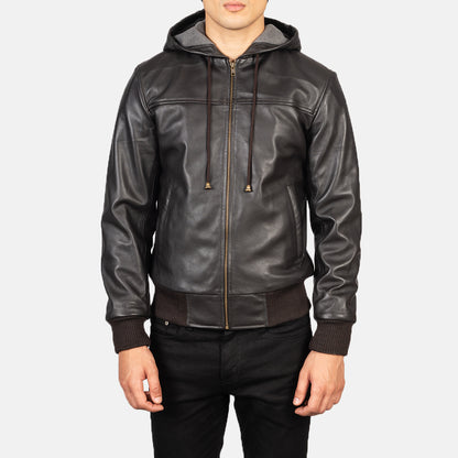 Nintenzo  Hooded Leather Bomber Jacket