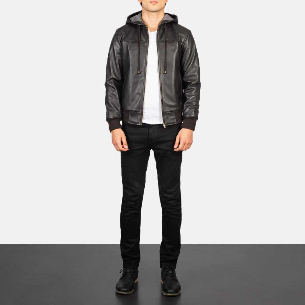 Nintenzo  Hooded Leather Bomber Jacket