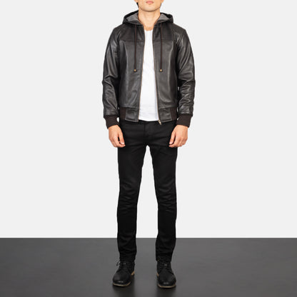 Nintenzo  Hooded Leather Bomber Jacket