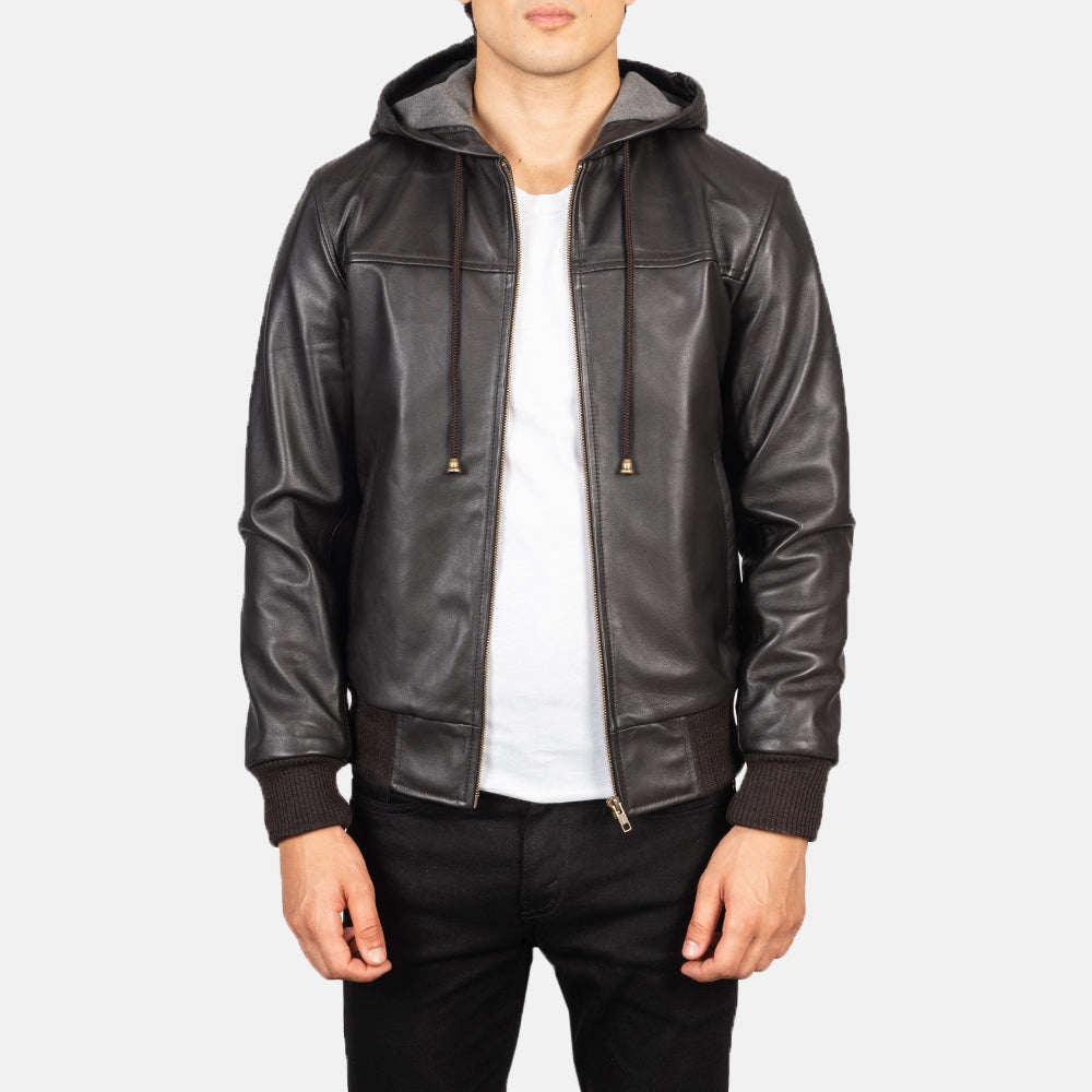 Nintenzo  Hooded Leather Bomber Jacket