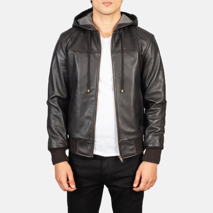 Nintenzo  Hooded Leather Bomber Jacket