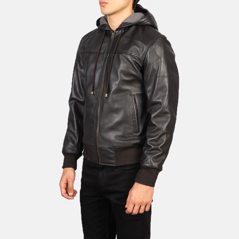 Nintenzo  Hooded Leather Bomber Jacket