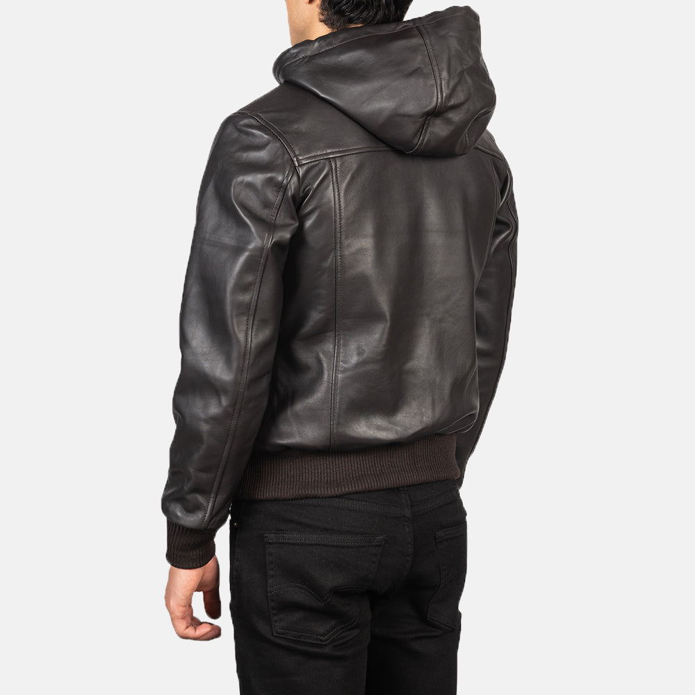 Nintenzo  Hooded Leather Bomber Jacket