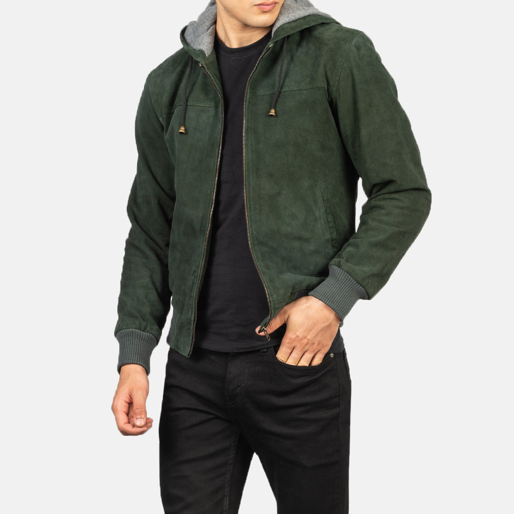 Nintenzo  Hooded Leather Bomber Jacket