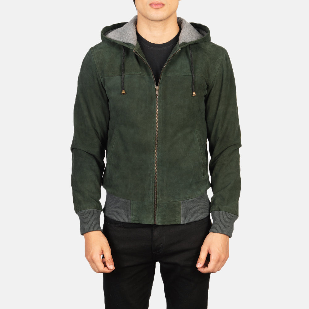 Nintenzo  Hooded Leather Bomber Jacket