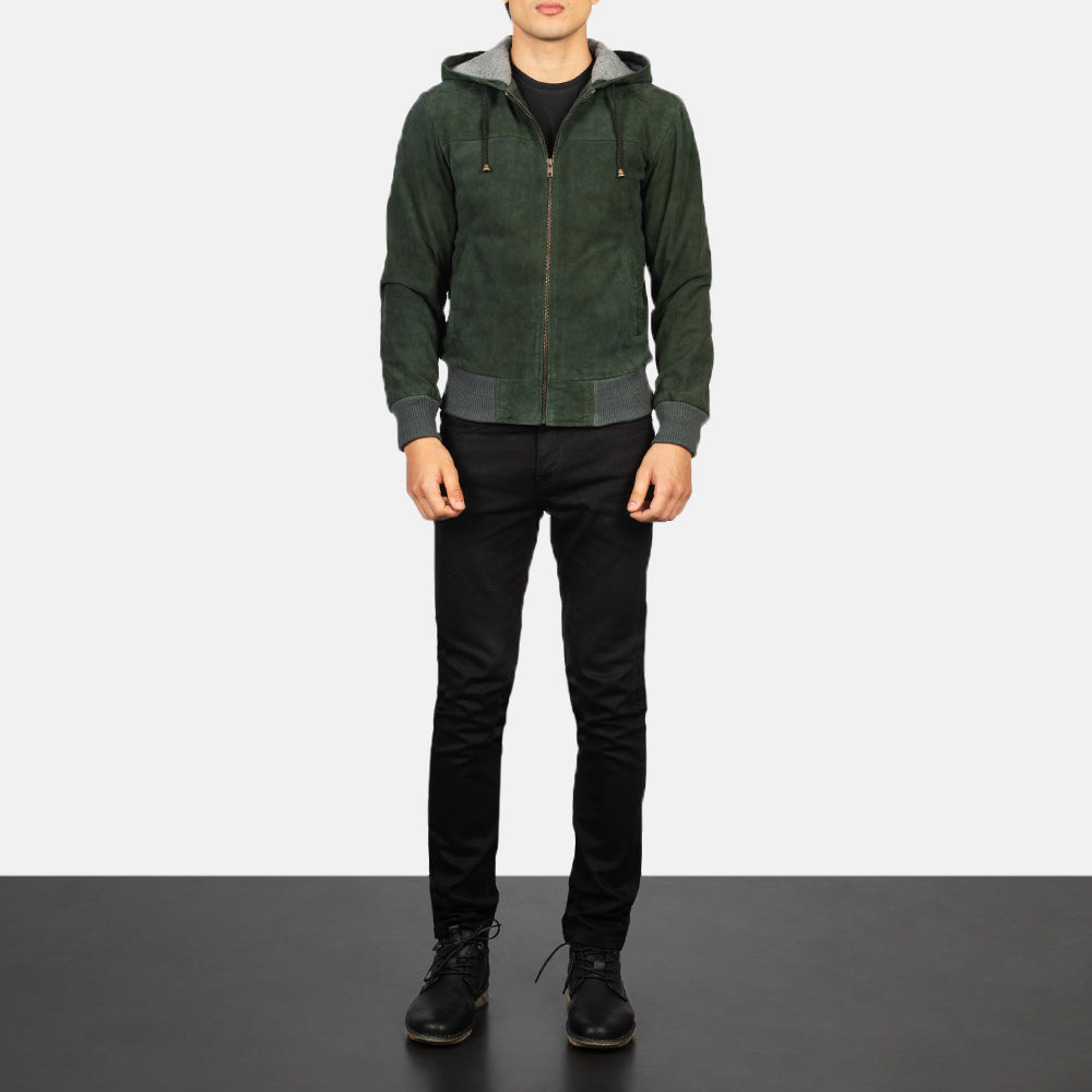 Nintenzo  Hooded Leather Bomber Jacket