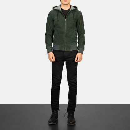 Nintenzo  Hooded Leather Bomber Jacket