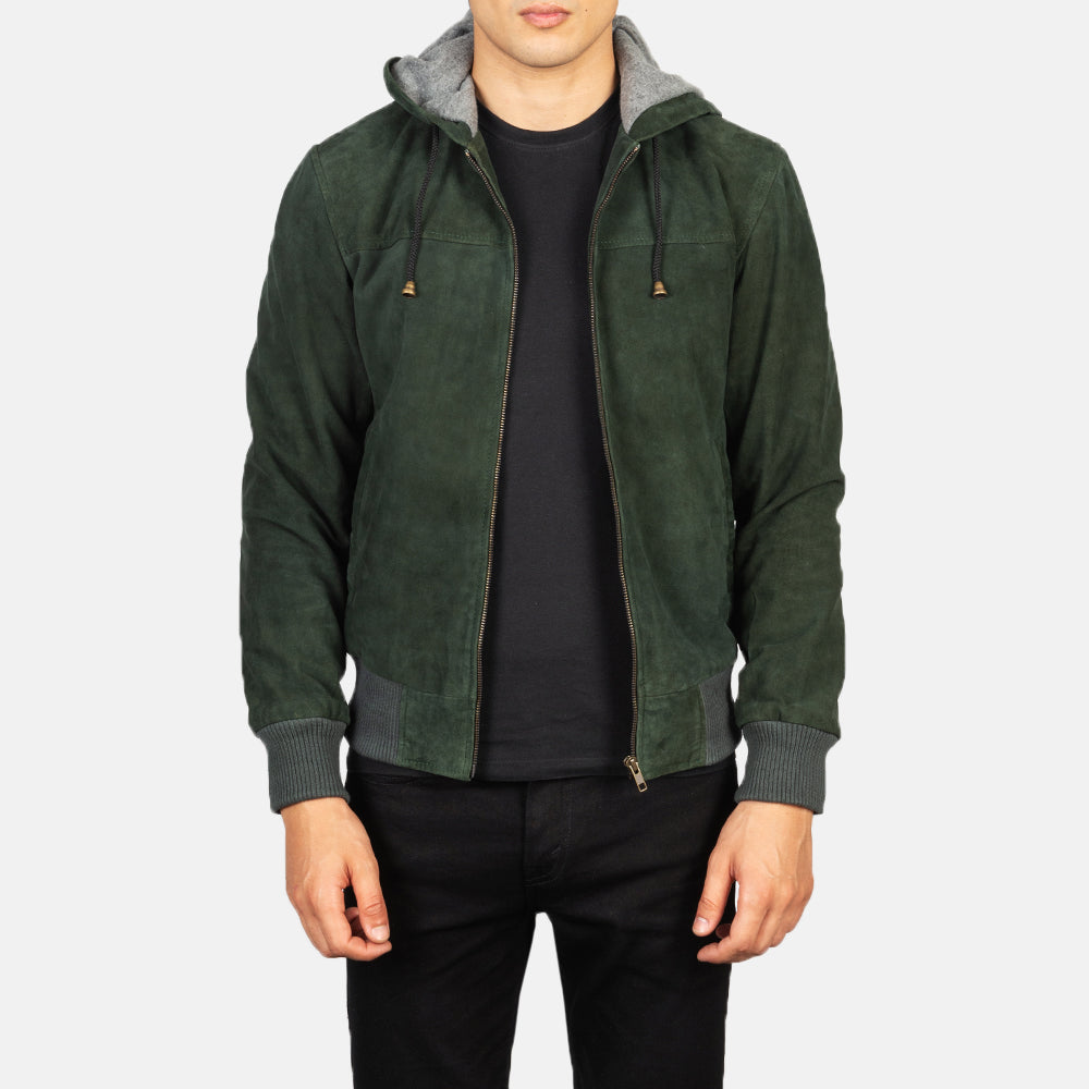 Nintenzo  Hooded Leather Bomber Jacket
